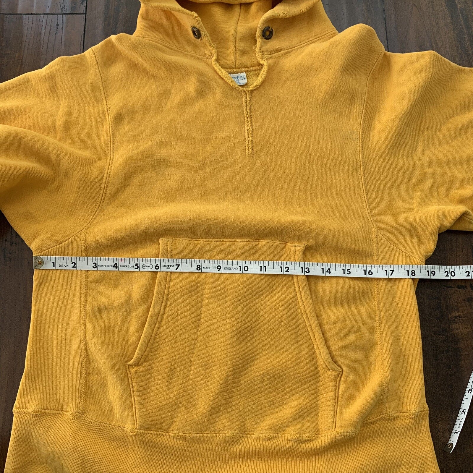 Vintage 70s Champion USA Reverse Weave Sweatshirt Hoodie Basic Blank Yellow 60s