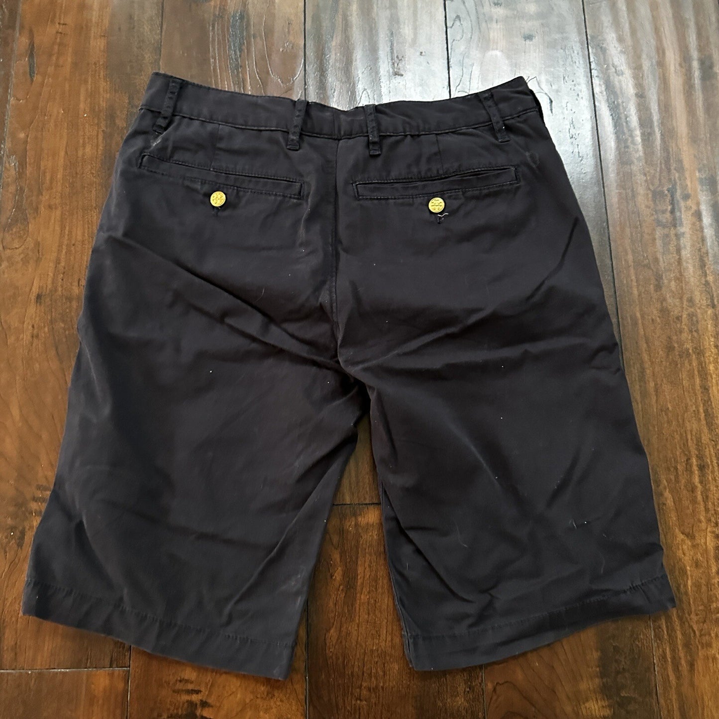 Tory Burch Women's Boyfriend Bermuda Chino Shorts Gold Button Navy Blue Size 29