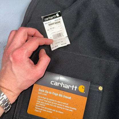 Carhartt R41 Quilt Lined Bib Overalls Mens 42x30 Black Duck Double Knee Tags VTG