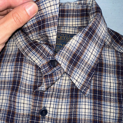 Vintage Pendleton Shirt Mens M Wool Plaid Flannel USA Button 1970s 70s Brown