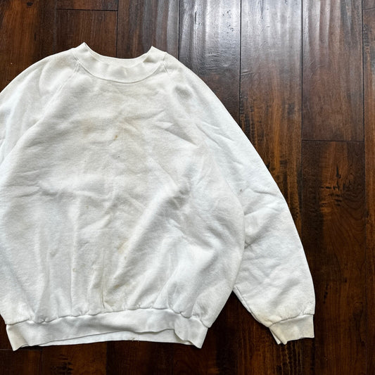 Vintage 90s 2XL FOTL Blank White Raglan Crewneck Sweatshirt Vtg 1990s USA Made