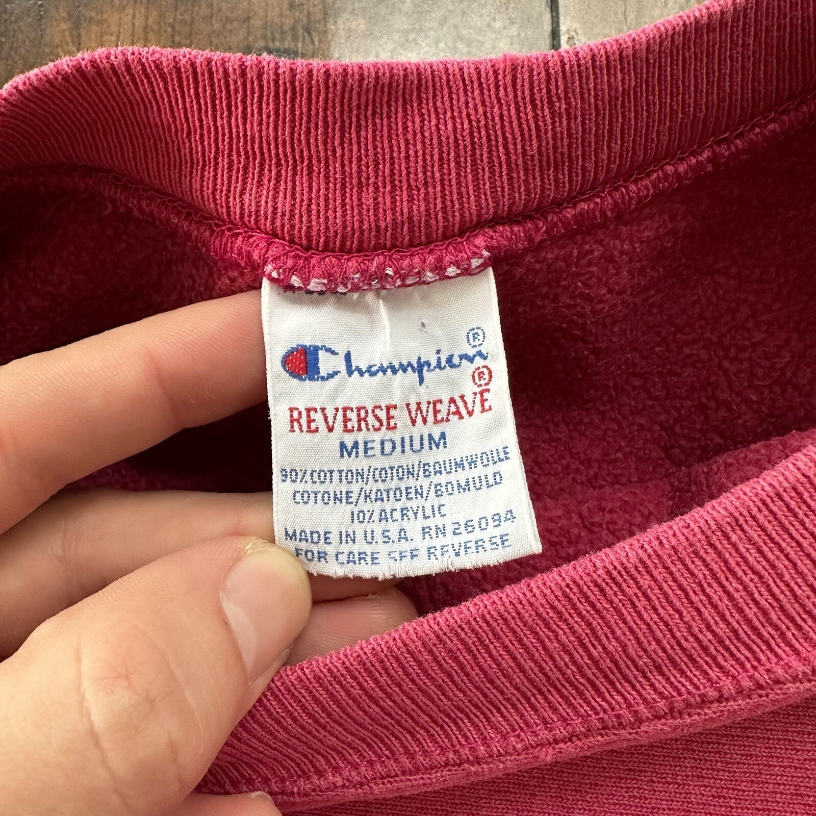 Vintage Champion 90s USA Pink Reverse Weave Sweatshirt Blank 70s Gusset Jumper