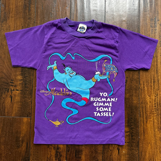 Aladdin Genie Purple AOP Vintage T Shirt 90s Single Stitch Kids Medium Disney