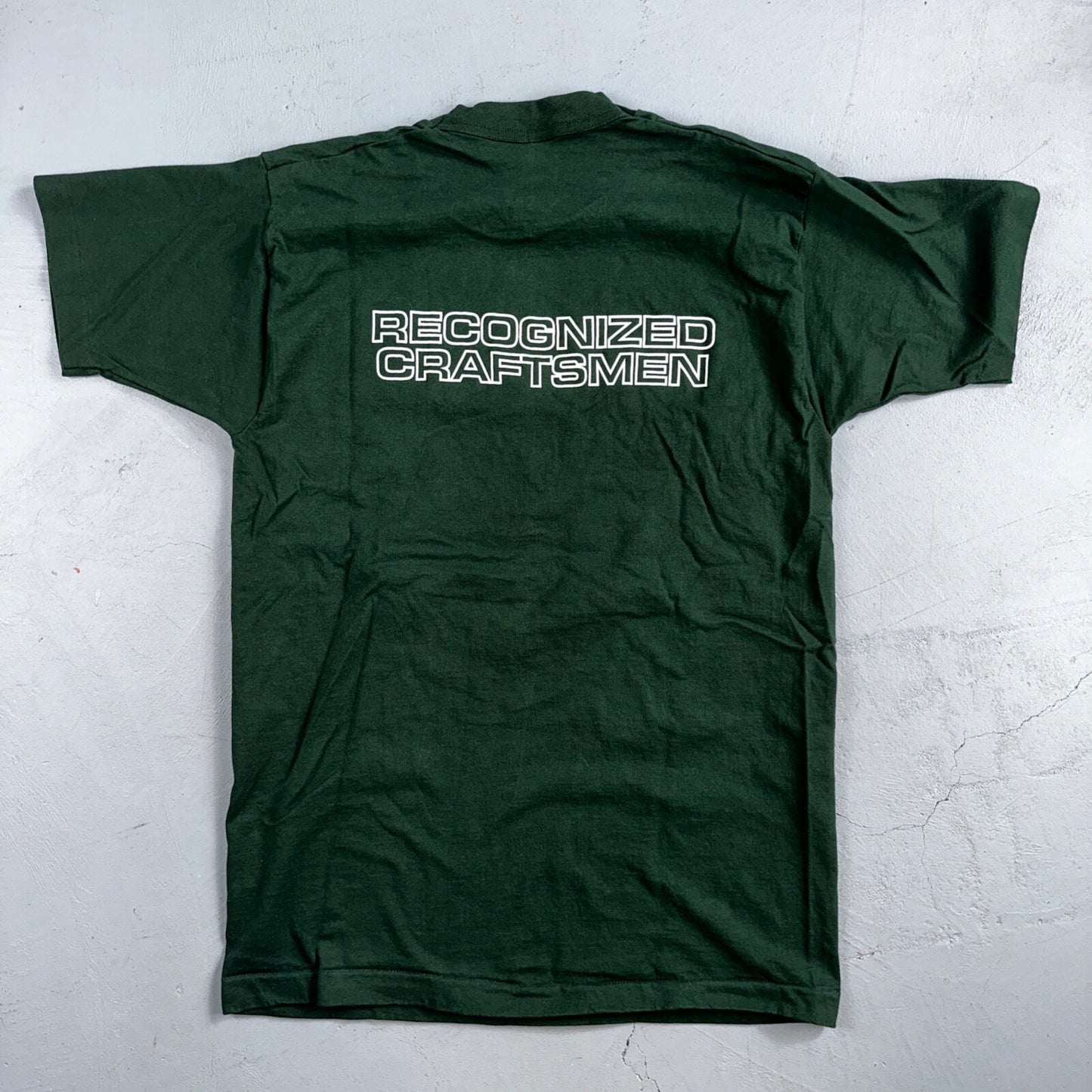 Fruit of the Loom USA Flag VTG T Shirt Redman Home Construction Large Green