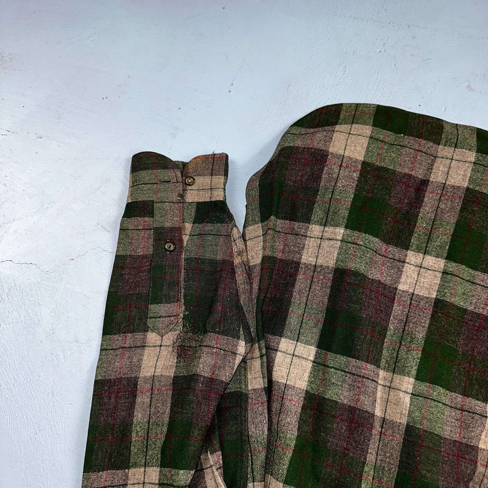 Pendleton VTG BR Baker Shirt Plaid 100% Wool Button Down Size M Plaid 1950s Camp