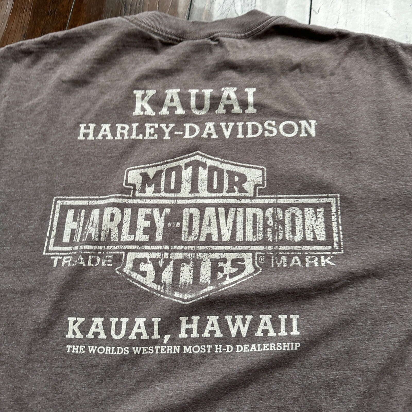 Harley Davidson USA Motorcycle Vintage Style T Shirt Kauai Hawaii Skulls