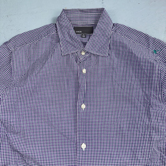 Vince Shirt Mens M Purple Gingham Long Sleeve Button Up Checkerboard
