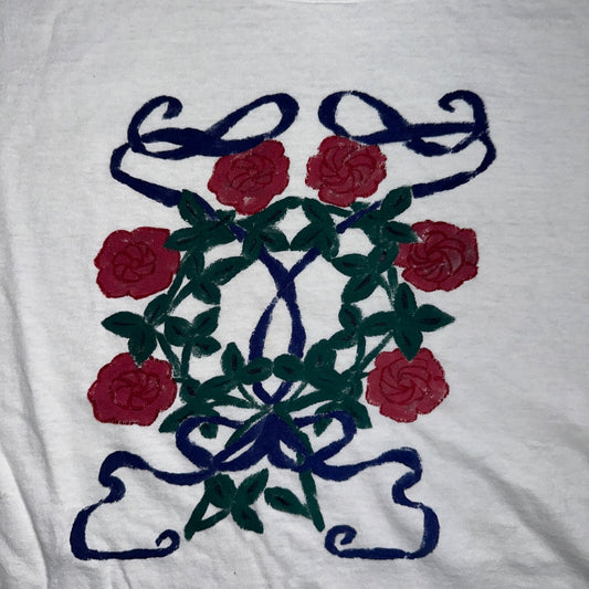 Hanes 70s Flower Art VTG T Shirt White Single Stitch Custom One Of A Kind Cute