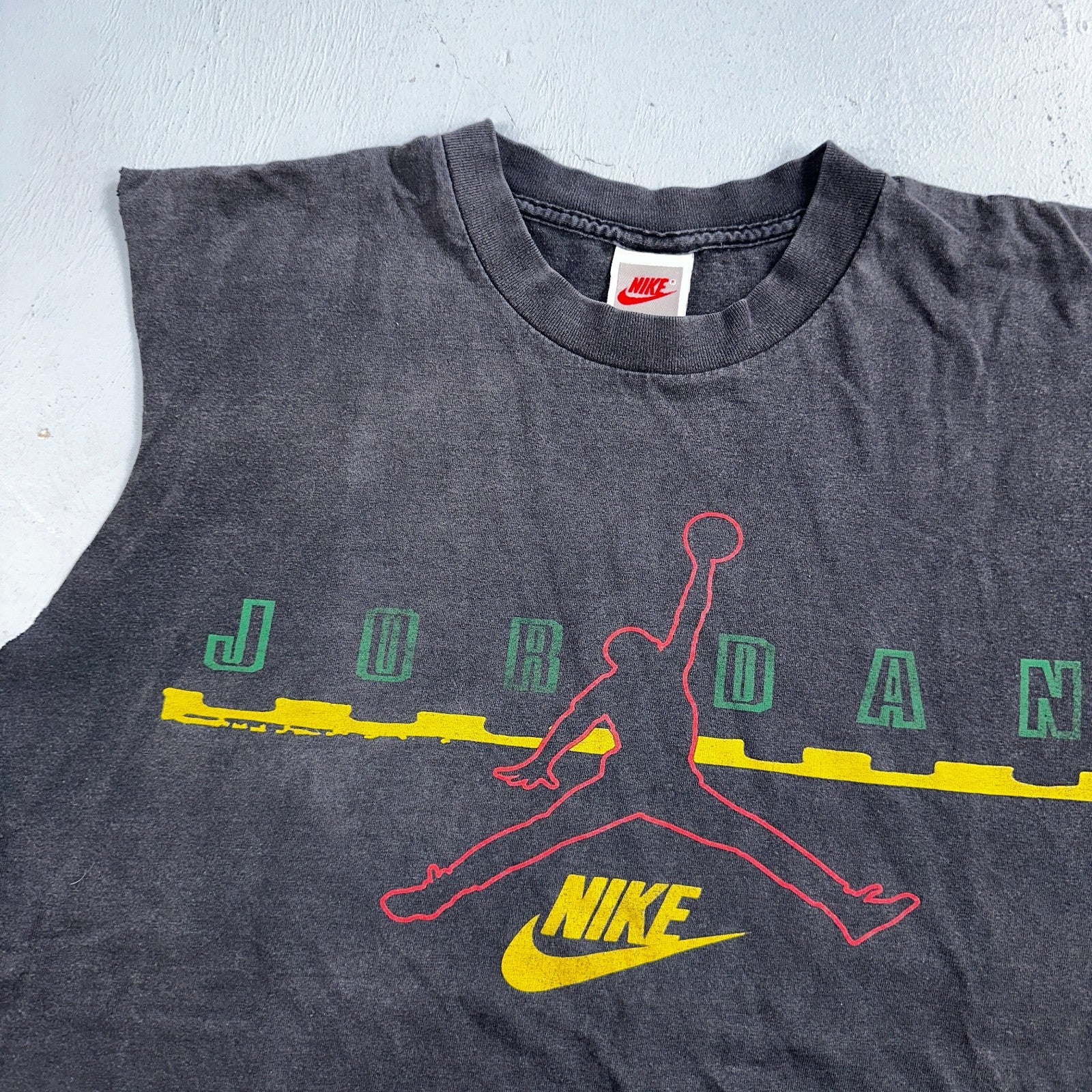 Nike Jordan Gym Tank Top T Shirt 90s Faded Black USA 1990s Basketball Gray Tag