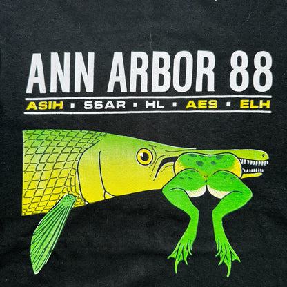 Ann Arbor Frog VTG T Shirt 80s 88 Funny Graphic Trout Fish Art Fishing Hunt XL