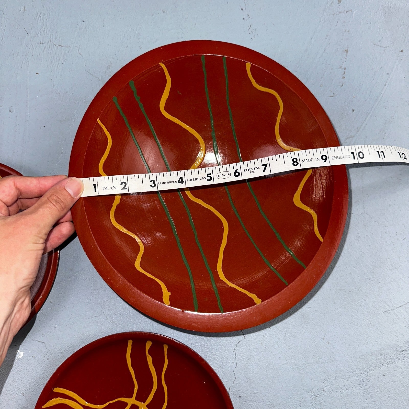 1993 Signed Studio Pottery Plate Bowl Set Cathy Maureen Aldrich Red Wood Art 90s