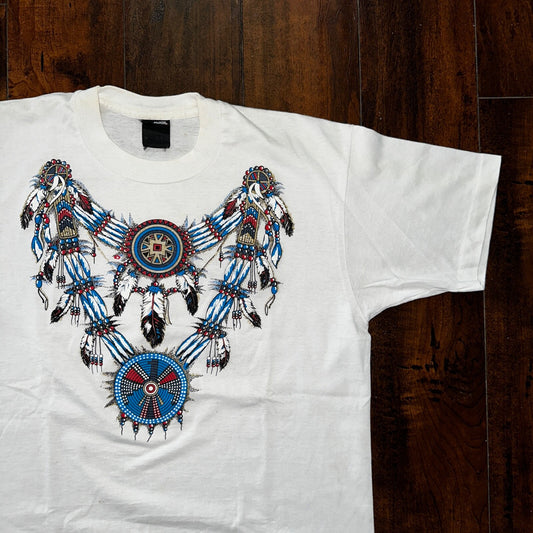 Tribal Vintage T Shirt Tattoo Feathers Tribe USA Screen Stars White Single Stitc
