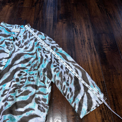 Alfred Dunner 3/4 Sleeve Button Shirt Up Tropical Floral Print Blouse Tiger Strp