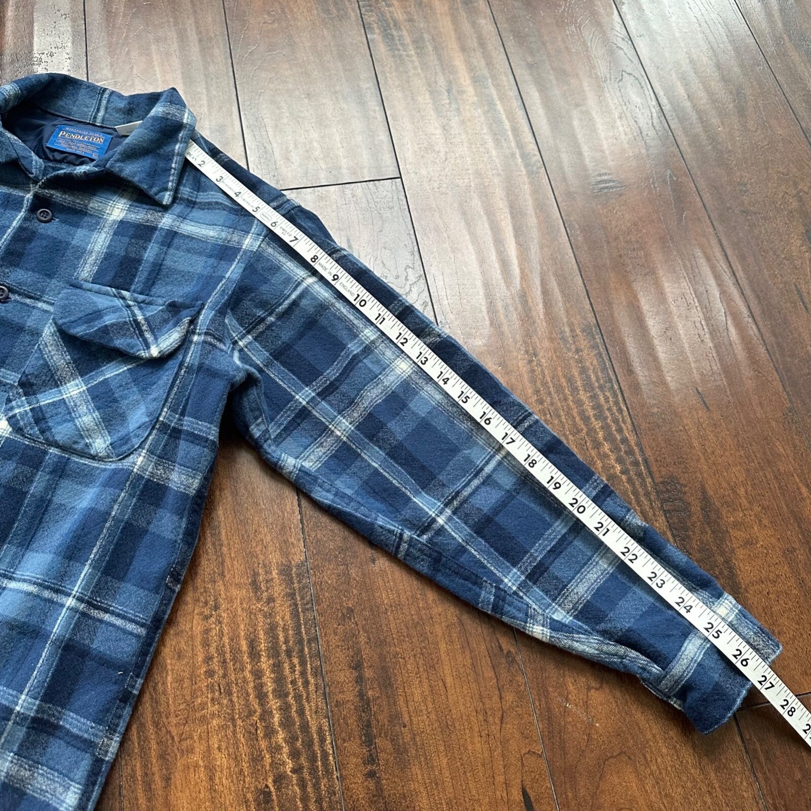 VTG USA Pendleton Board Shirt Mens M Virgin Wool Plaid Flannel Button Up Blue