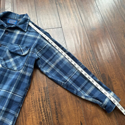 VTG USA Pendleton Board Shirt Mens M Virgin Wool Plaid Flannel Button Up Blue