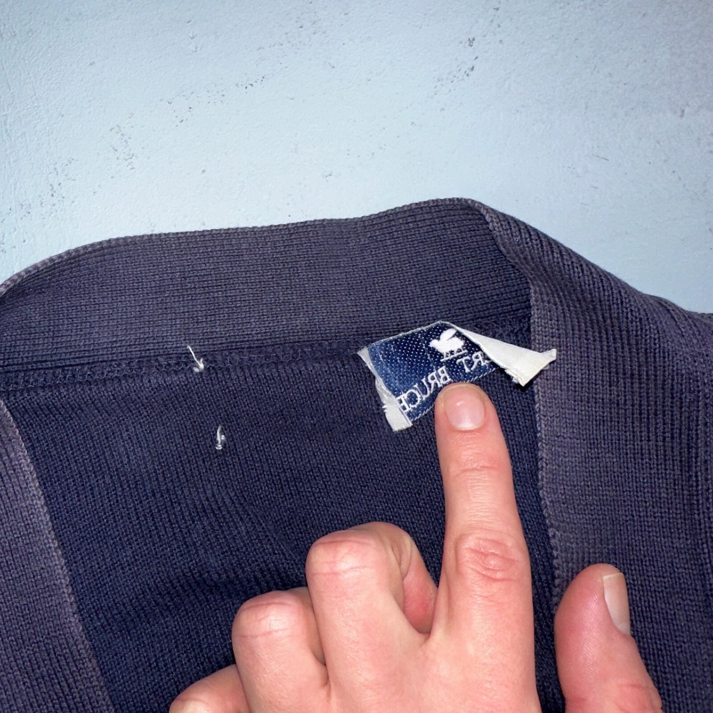 Vintage 70s Robert Bruce Cardigan Sweater Adult XL Navy Grandpa Grunge Faded