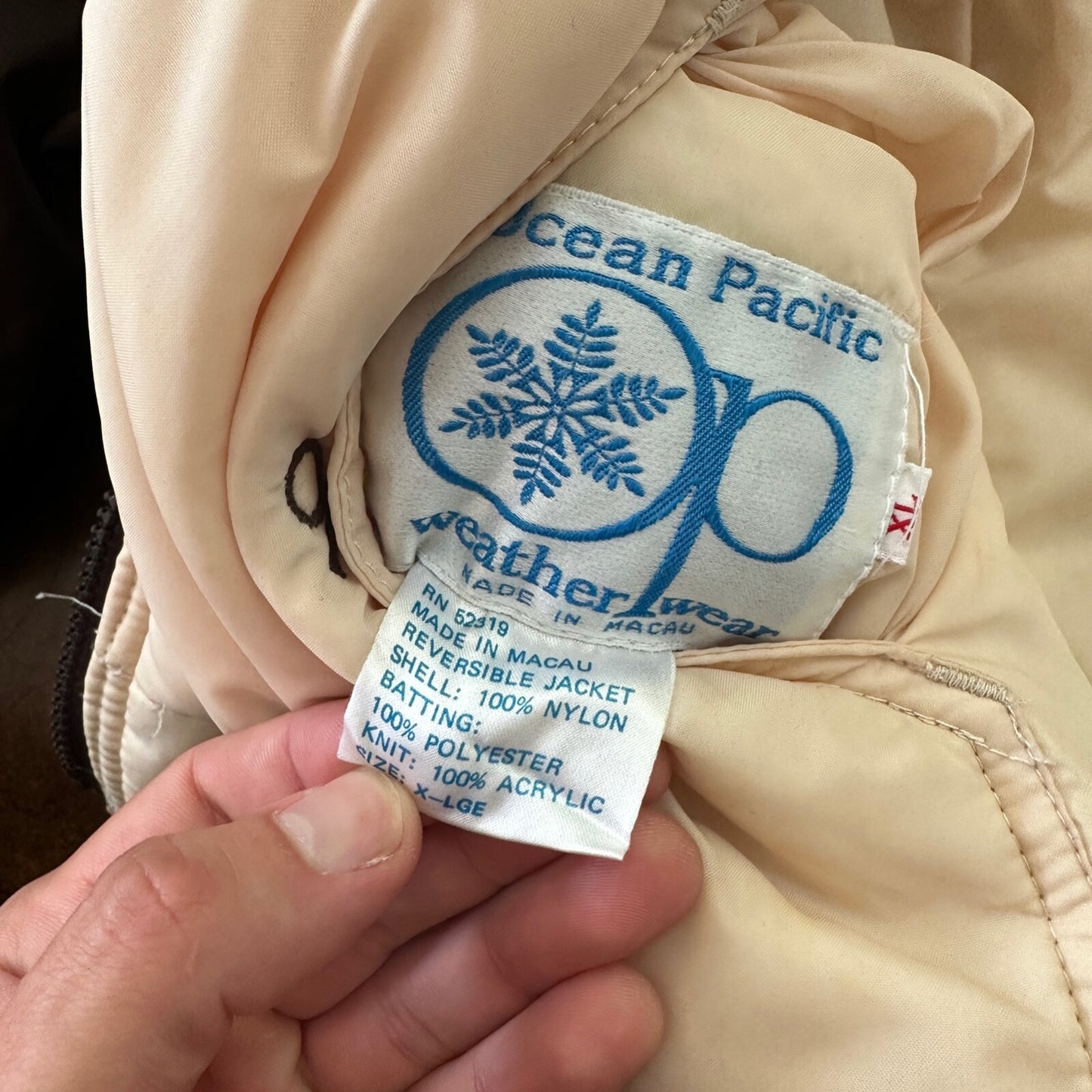 VTG Reversible Ocean Pacific Brown Insulated Puffer Jacket Double Sided 70s 80s