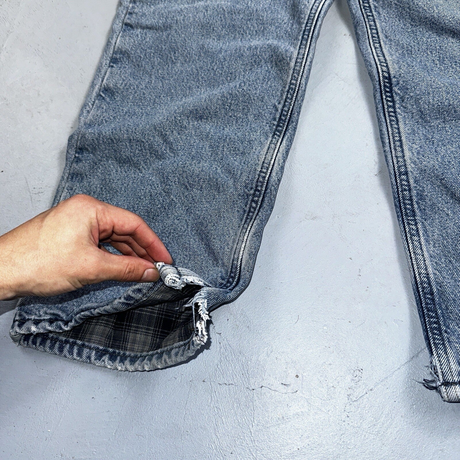 Carhartt Jeans Mens 38x32 Blue Denim Flannel Lined Relaxed Fit Chore Workwear