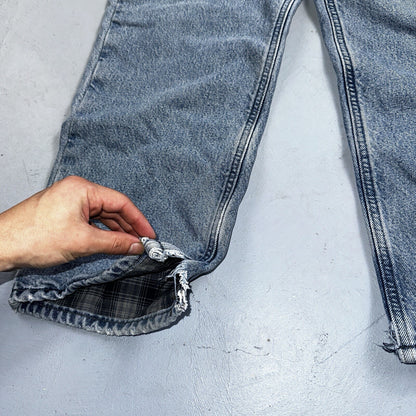 Carhartt Jeans Mens 38x32 Blue Denim Flannel Lined Relaxed Fit Chore Workwear