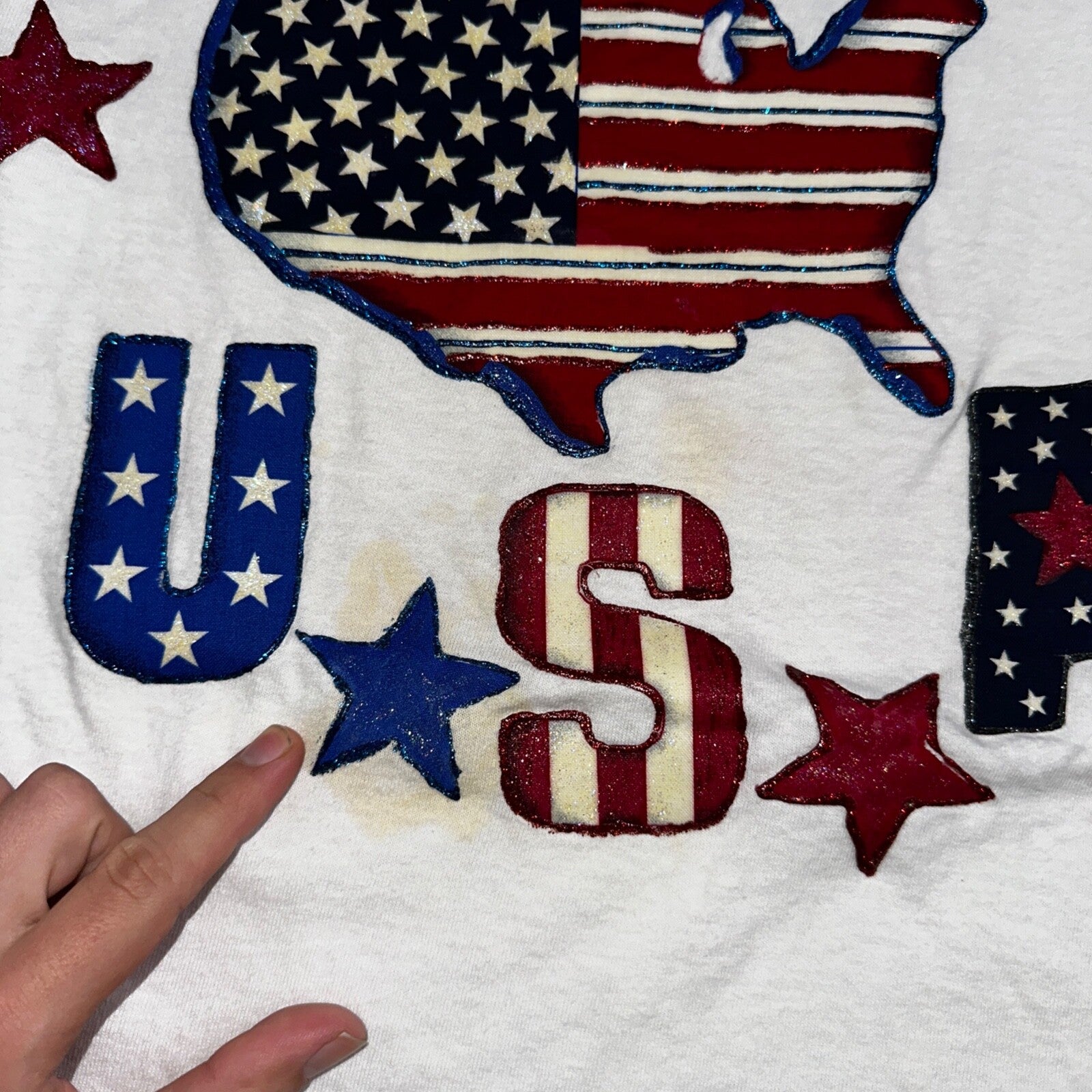 USA Flag American Flag VTG T Shirt LA Sportswear Custom Glitter One Of A Kind