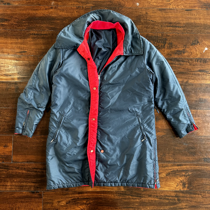 Vintage 50s Comfy Puffer Coat Jacket Womens Metallic Talon Zipper 60s Navy