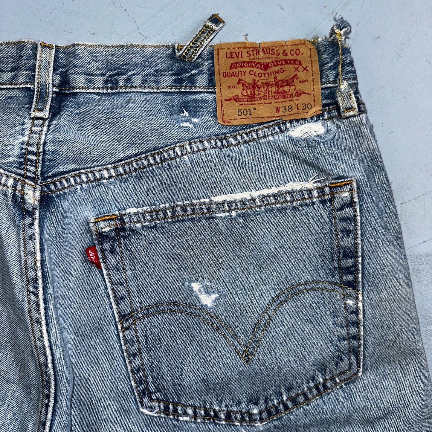 Levis 501 Vintage Y2K 90s XX Straight Leg Jeans Blue Light Wash 38x30 Act 36x30