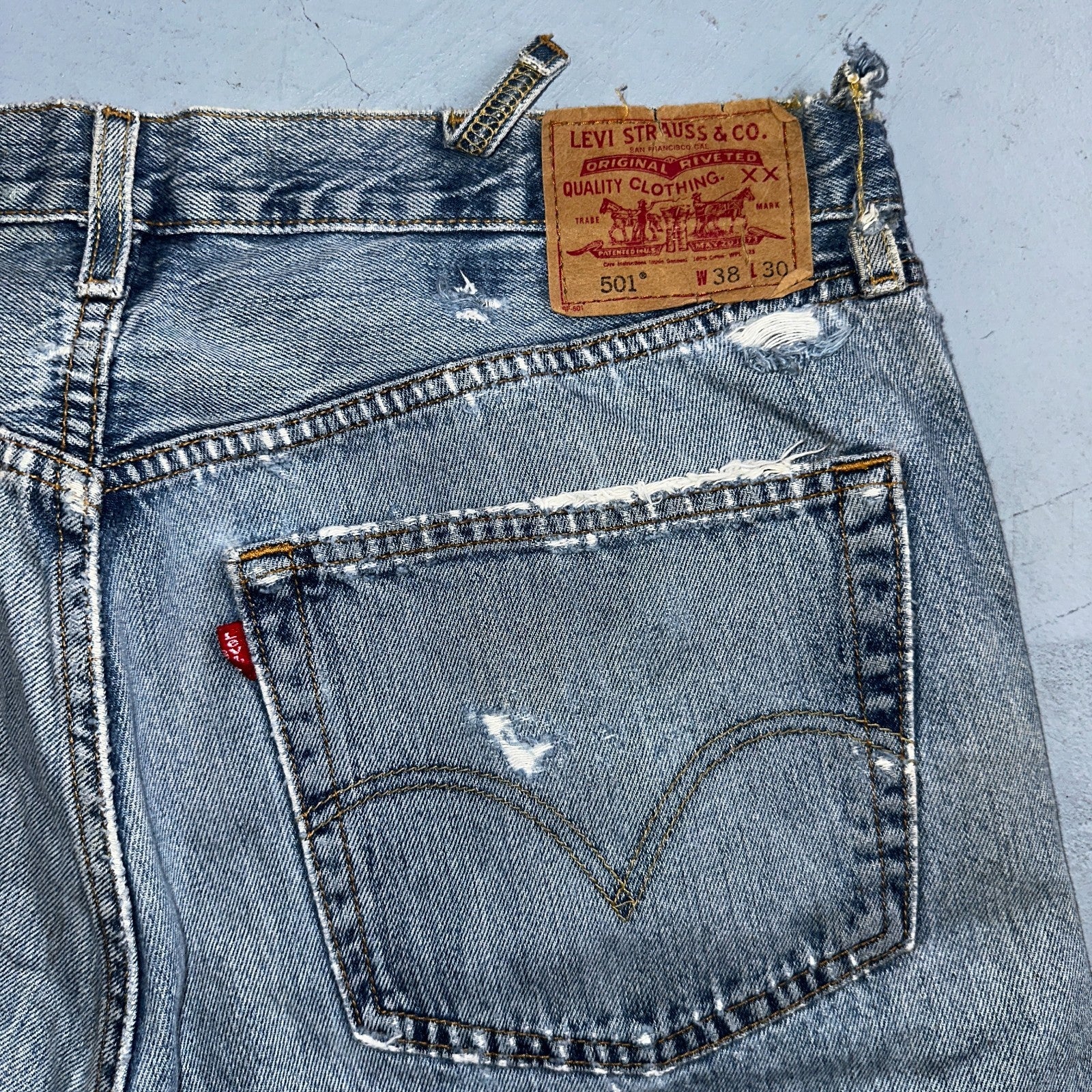 Levis 501 Vintage Y2K 90s XX Straight Leg Jeans Blue Light Wash 38x30 Act 36x30