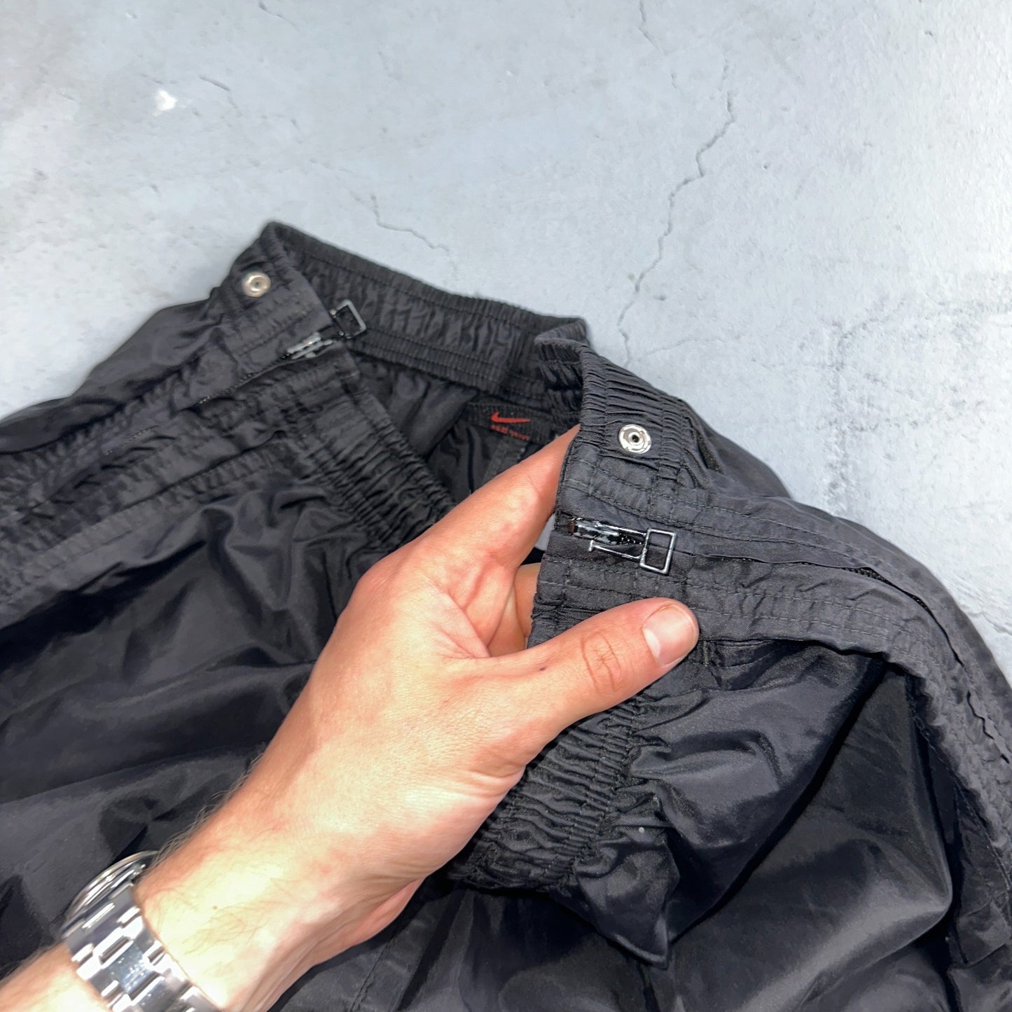 Nike VTG 90s Windbreaker Track Pants Ankle Zip Unlined Black 1990s Essential