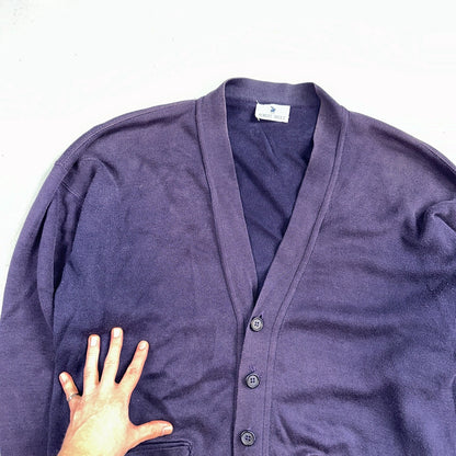 Vintage 70s Robert Bruce Cardigan Sweater Adult XL Navy Grandpa Grunge Faded