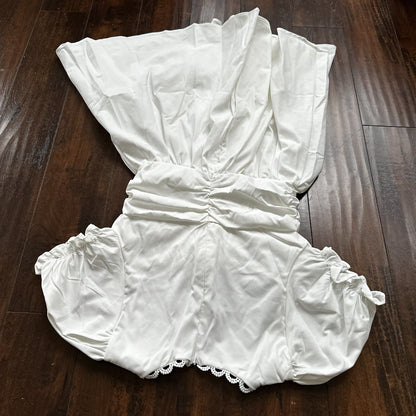 SHEIN MOD Ruched Bust Shirred Back Puff Sleeve Front Dress White Sexy Summer