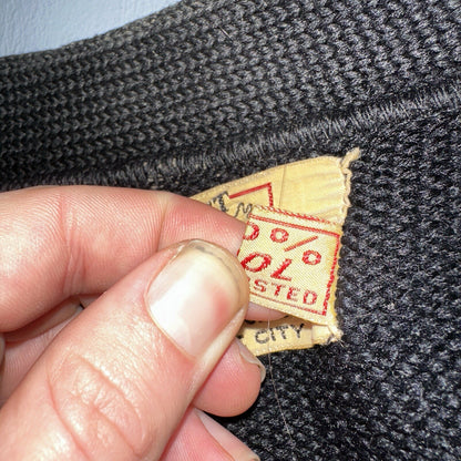 VTG Jack Frost 40s Wool Varsity Sweater Cardigan Indian Black E Evans Letterman