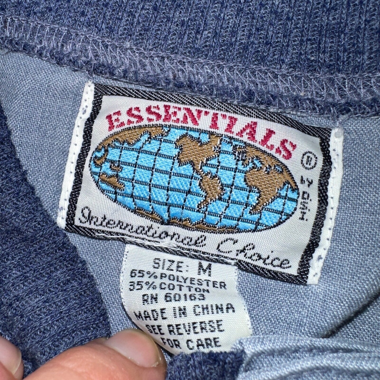 Vintage Essentials International Shirt M Blue Jean Sleeve Button Up 90s 80s