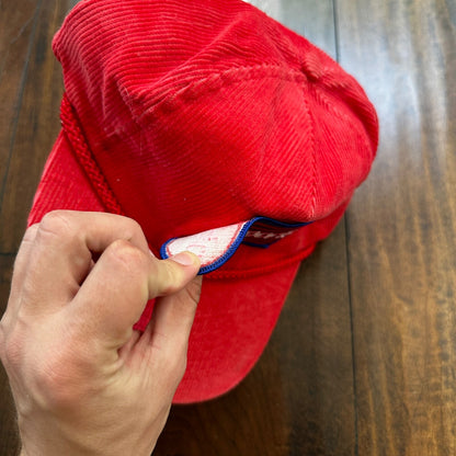 ABC Sports Corduroy Red VTG Hat Cap Snapback 80s TV Television Basketball