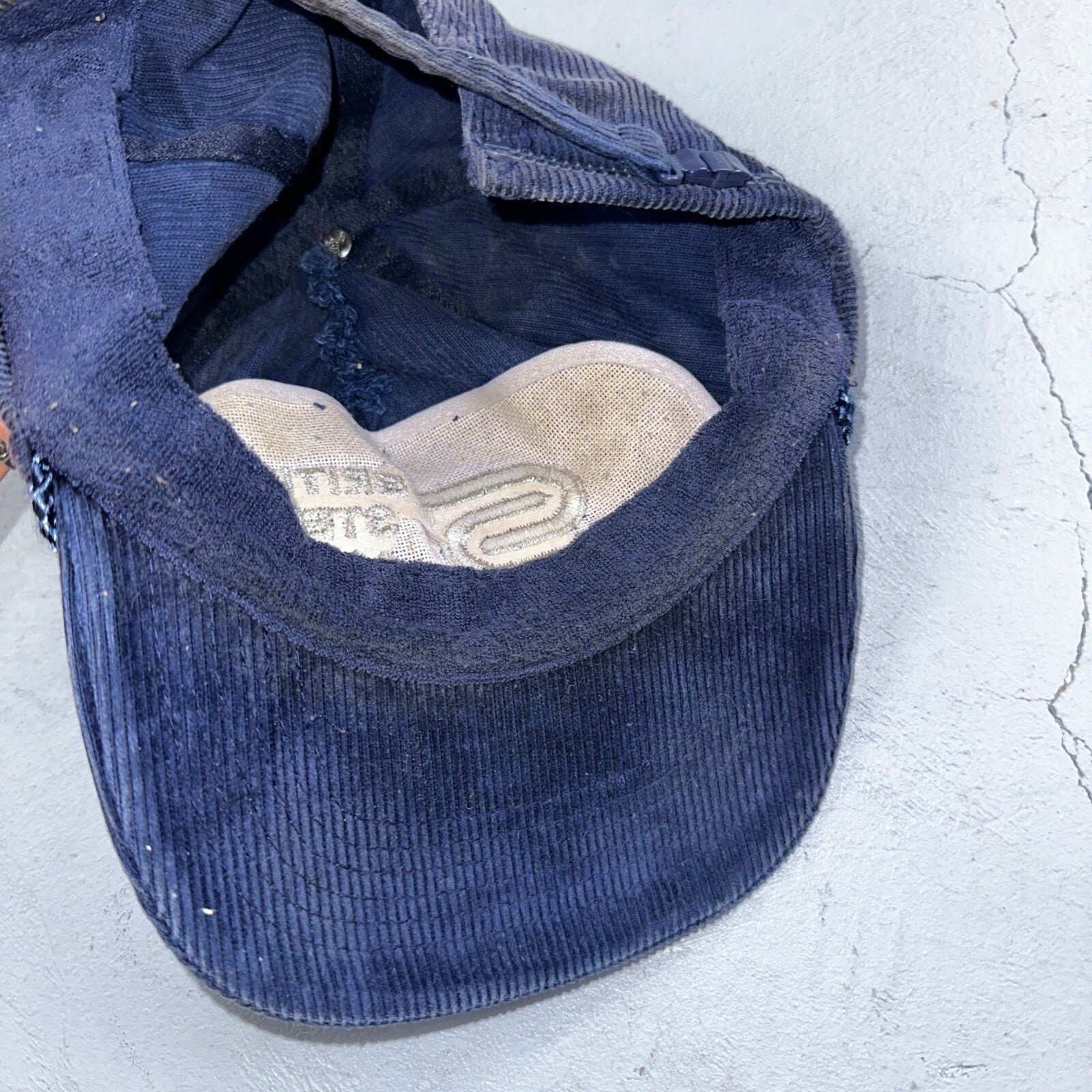 British Steel Alloys VTG Hat Cap Snapback Corduroy Blue 80s Rare Used