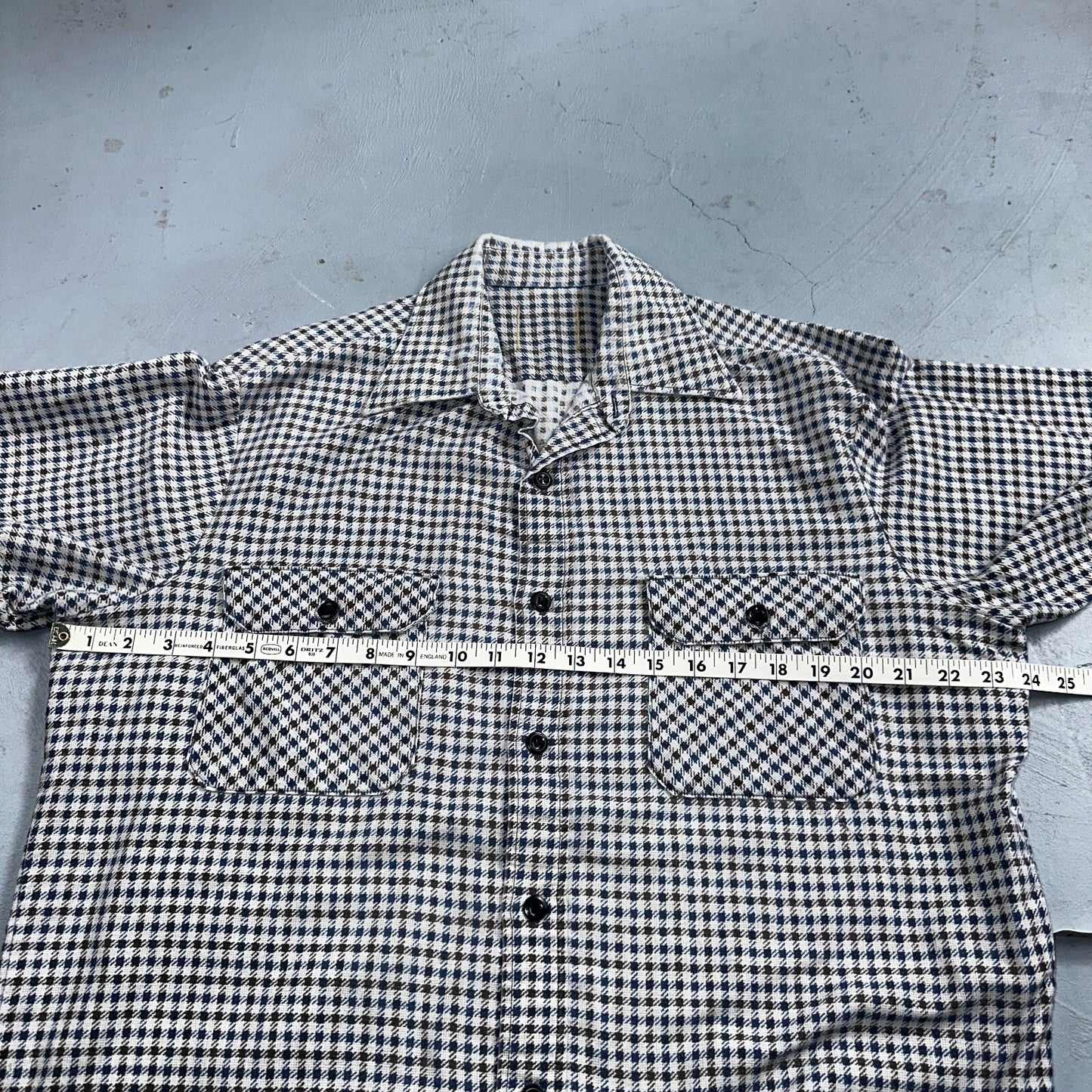 1970s Plaid Long Sleeve Striped Button Down Shirt 60s 70s Rockabilly Checker