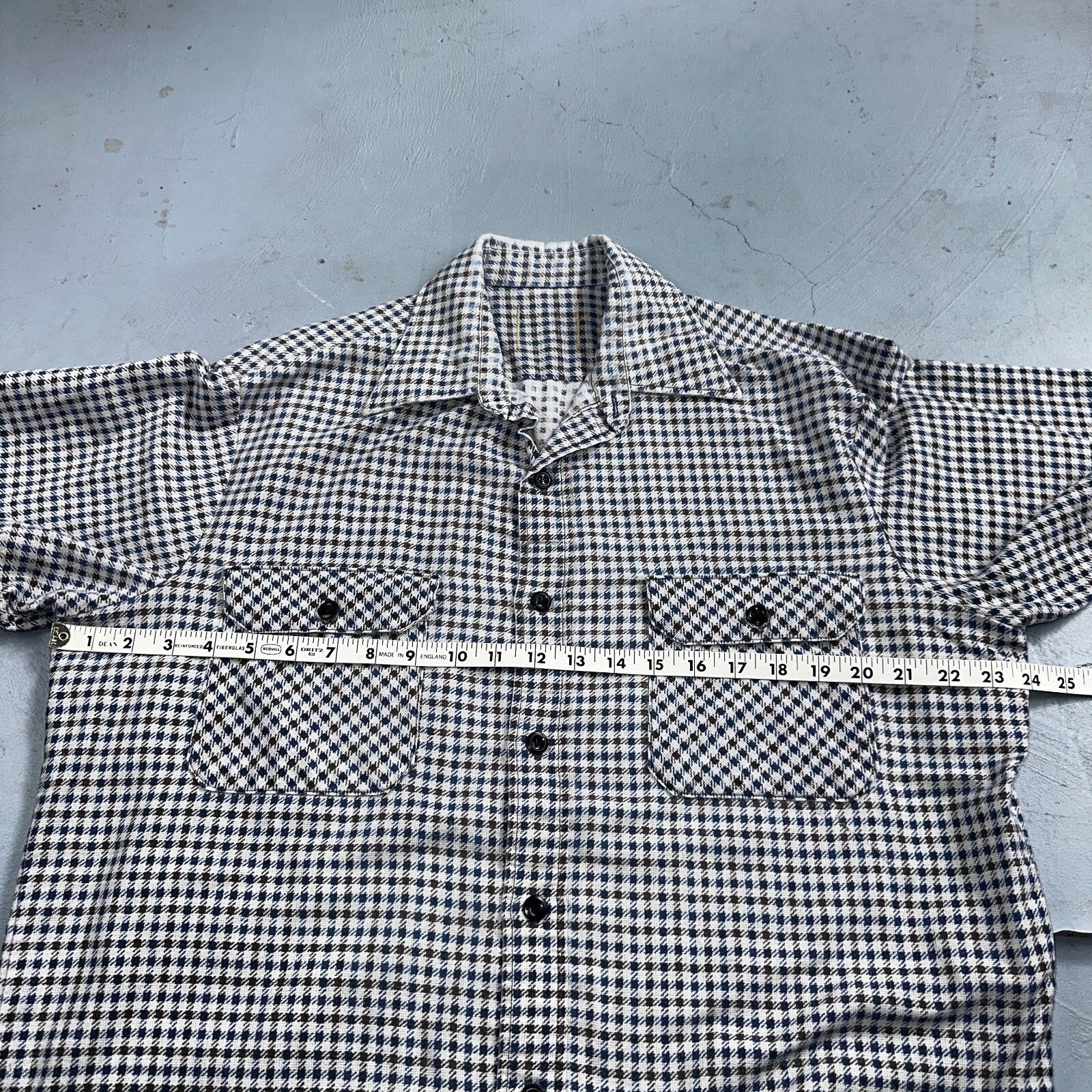 1970s Plaid Long Sleeve Striped Button Down Shirt 60s 70s Rockabilly Checker