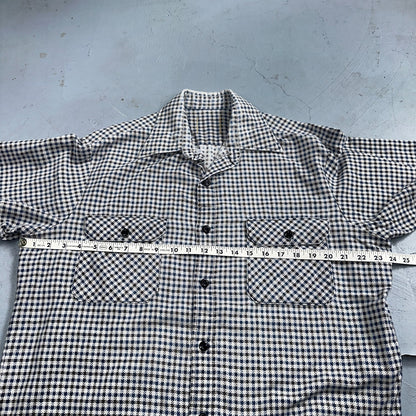 1970s Plaid Long Sleeve Striped Button Down Shirt 60s 70s Rockabilly Checker