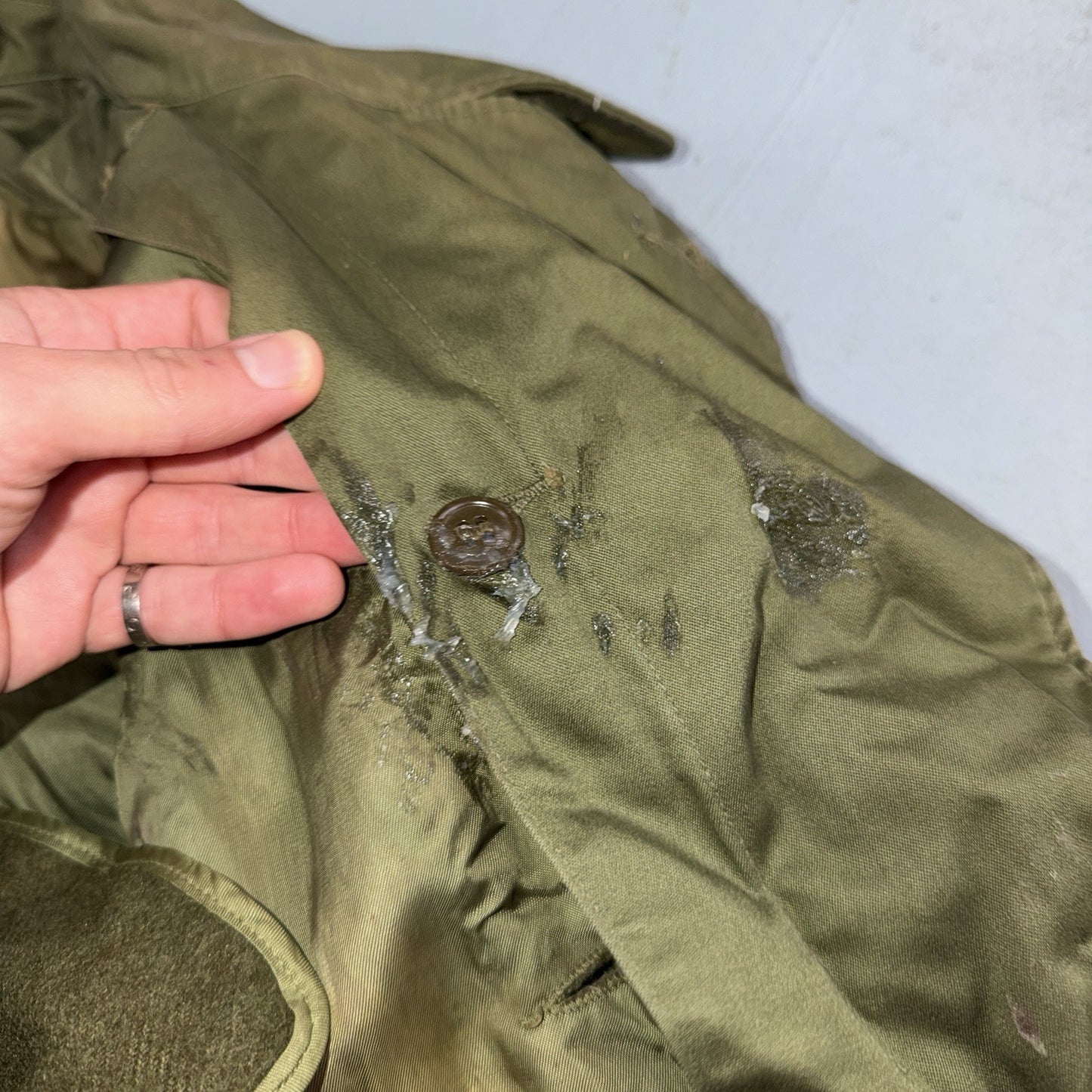 1950 US Army OD-7 Overcoat Cotton No Liner Korean War Trench Coat Belted OG 107