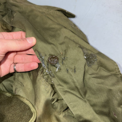 1950 US Army OD-7 Overcoat Cotton No Liner Korean War Trench Coat Belted OG 107