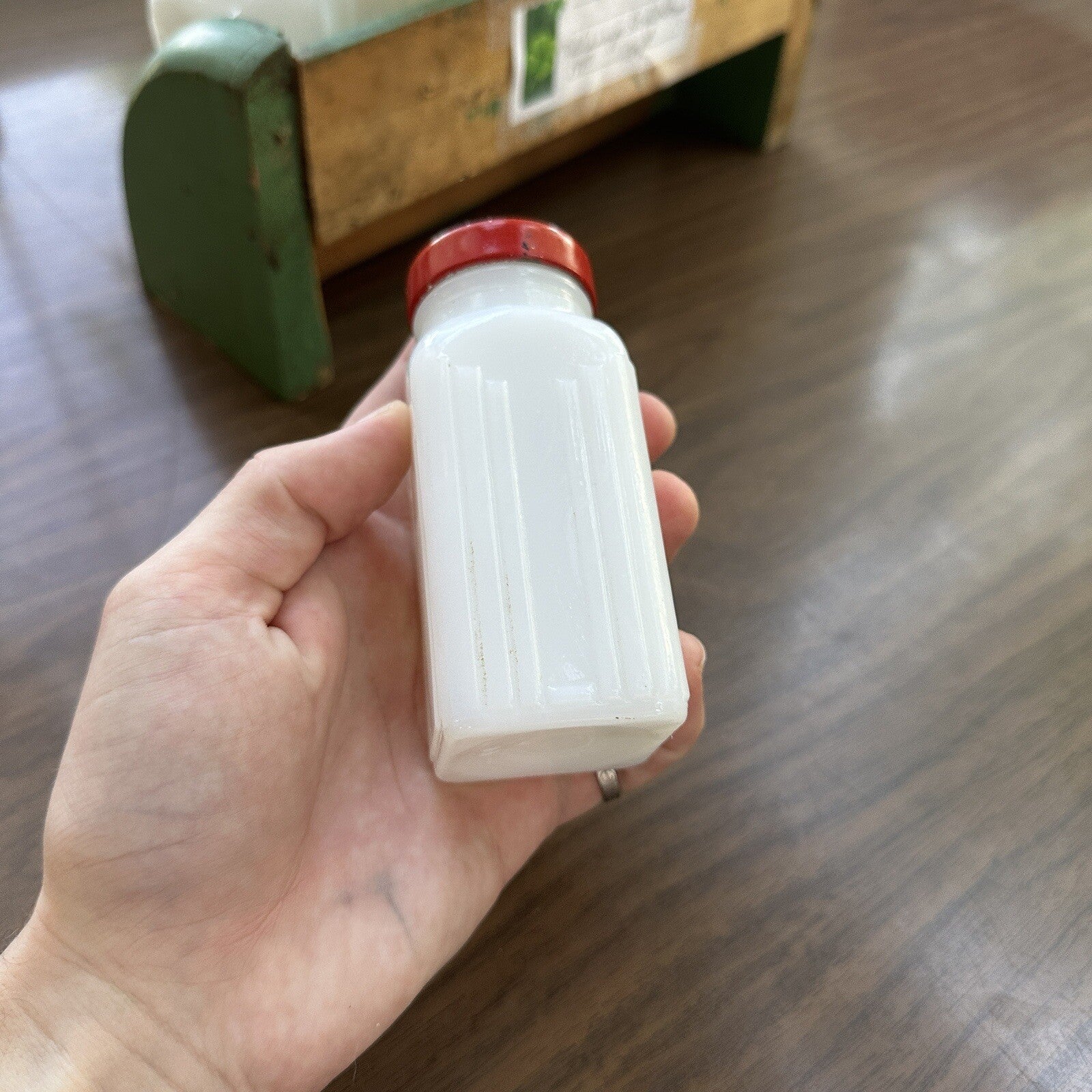 Griffith Milk Glass Spice Jar Set with Wooden Rack USA 1930s Art Deco 12 Pc