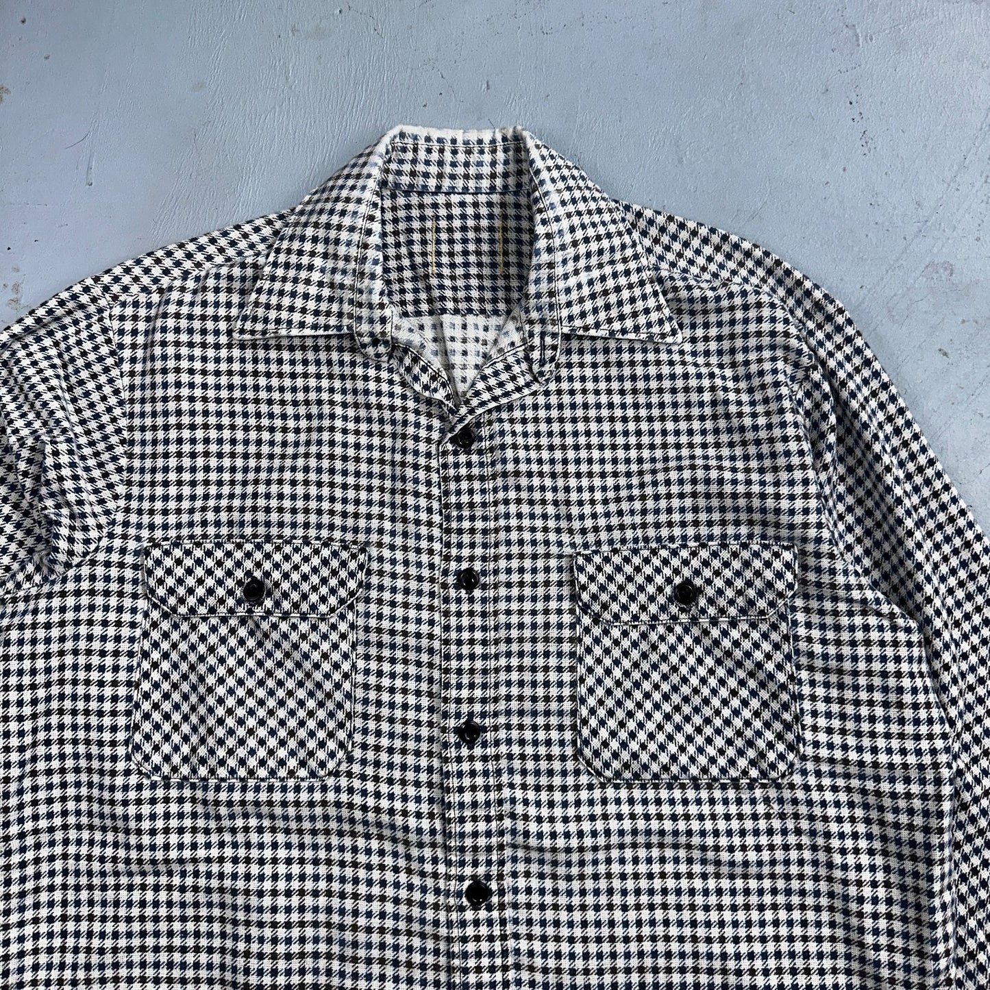 1970s Plaid Long Sleeve Striped Button Down Shirt 60s 70s Rockabilly Checker