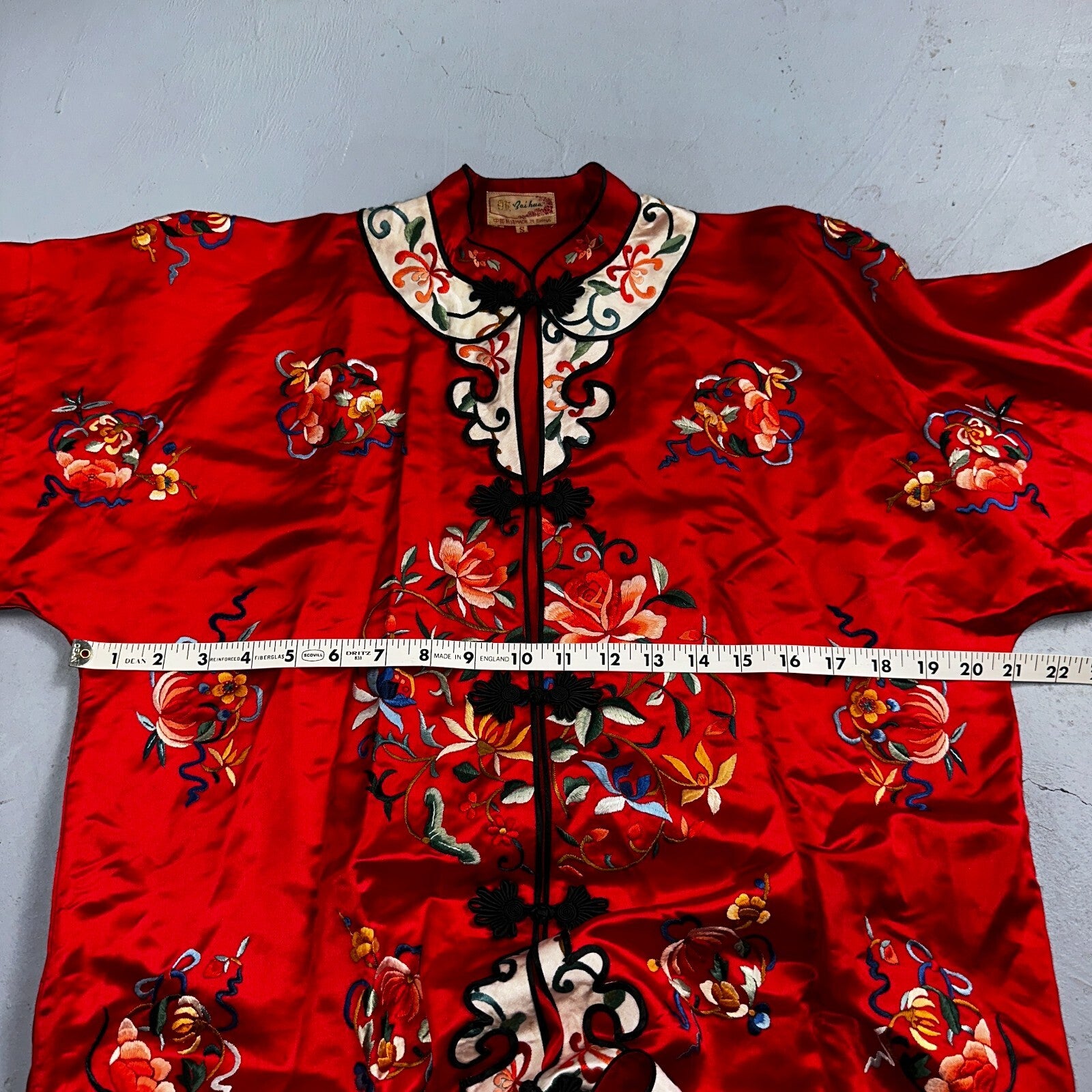 VTG Chinese Silk Cloth Dynasty Palace Red Dragon Robe Kimono Bai Hua Embroidery