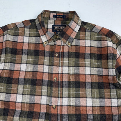Pendleton Mason Flannel Shirt Mens Size Medium Brown Green Plaid Long Sleeve
