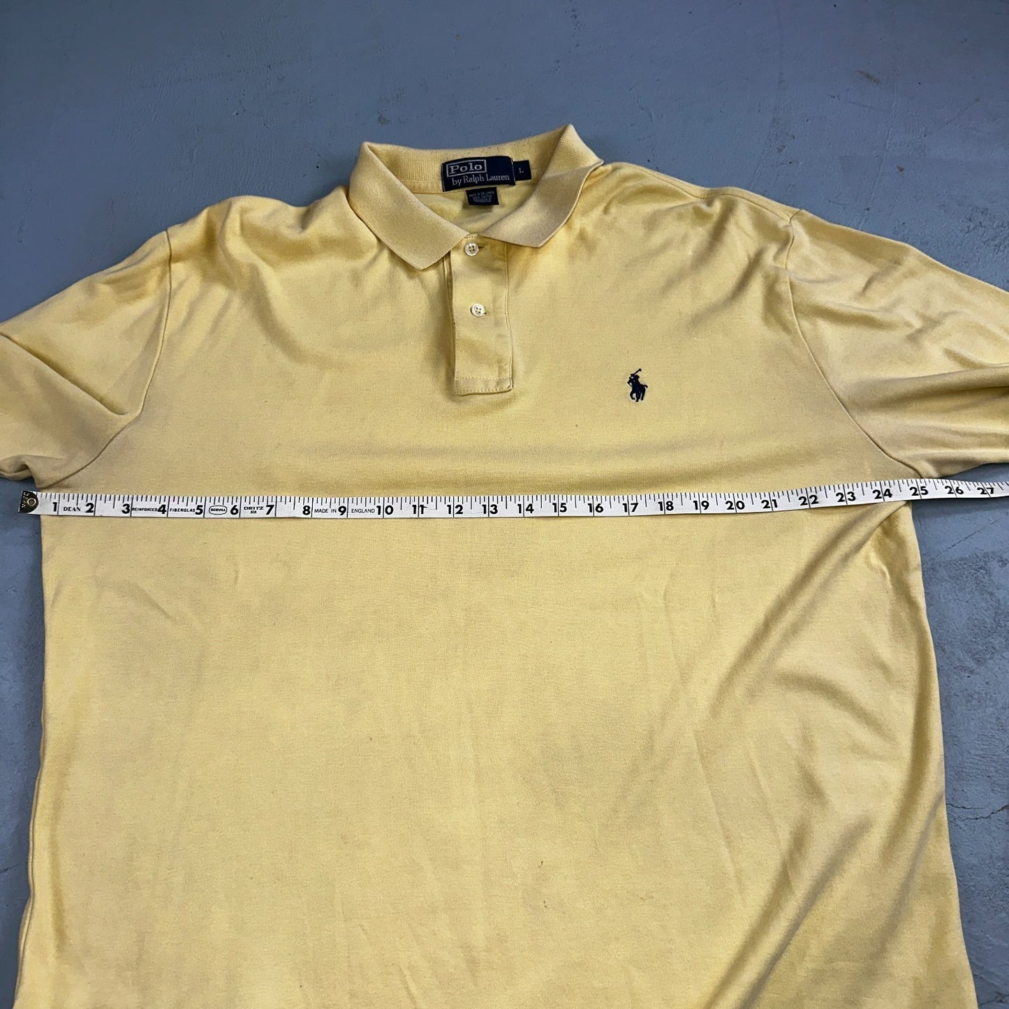 Polo Ralph Lauren Shirt Large Yellow Logo Blue Pony Long Sleeve Single Stitch