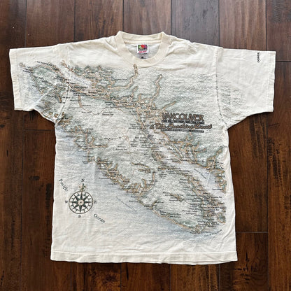 Vancouver Canada Vintage T Shirt 90s FOTL Cream Comox BC Map Travel Big Rap Tee