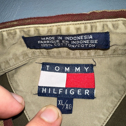 Tommy Hilfiger Mens Striped Shirt Vintage 90s Crest & Long Sleeves XL Has Holes