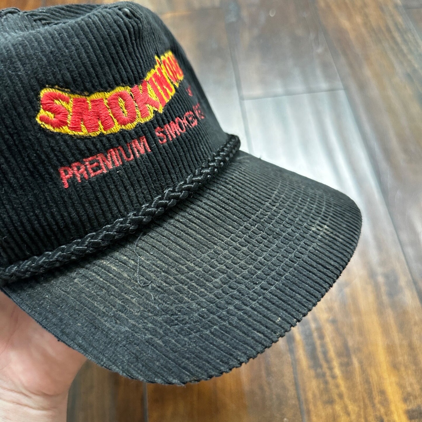Smokin Oak VTG Hat Cap Snapback Smoke Cigarettes Meat Food Funny Corduroy Black