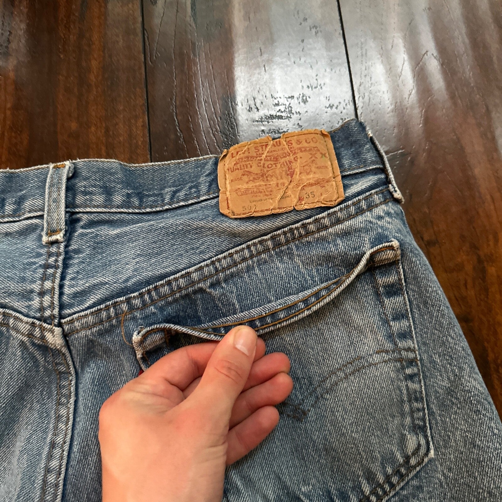 VTG 80s Levis 501 Button Fly 35x32 USA Tag Jeans Straight Wash Blue XX Act 31x31