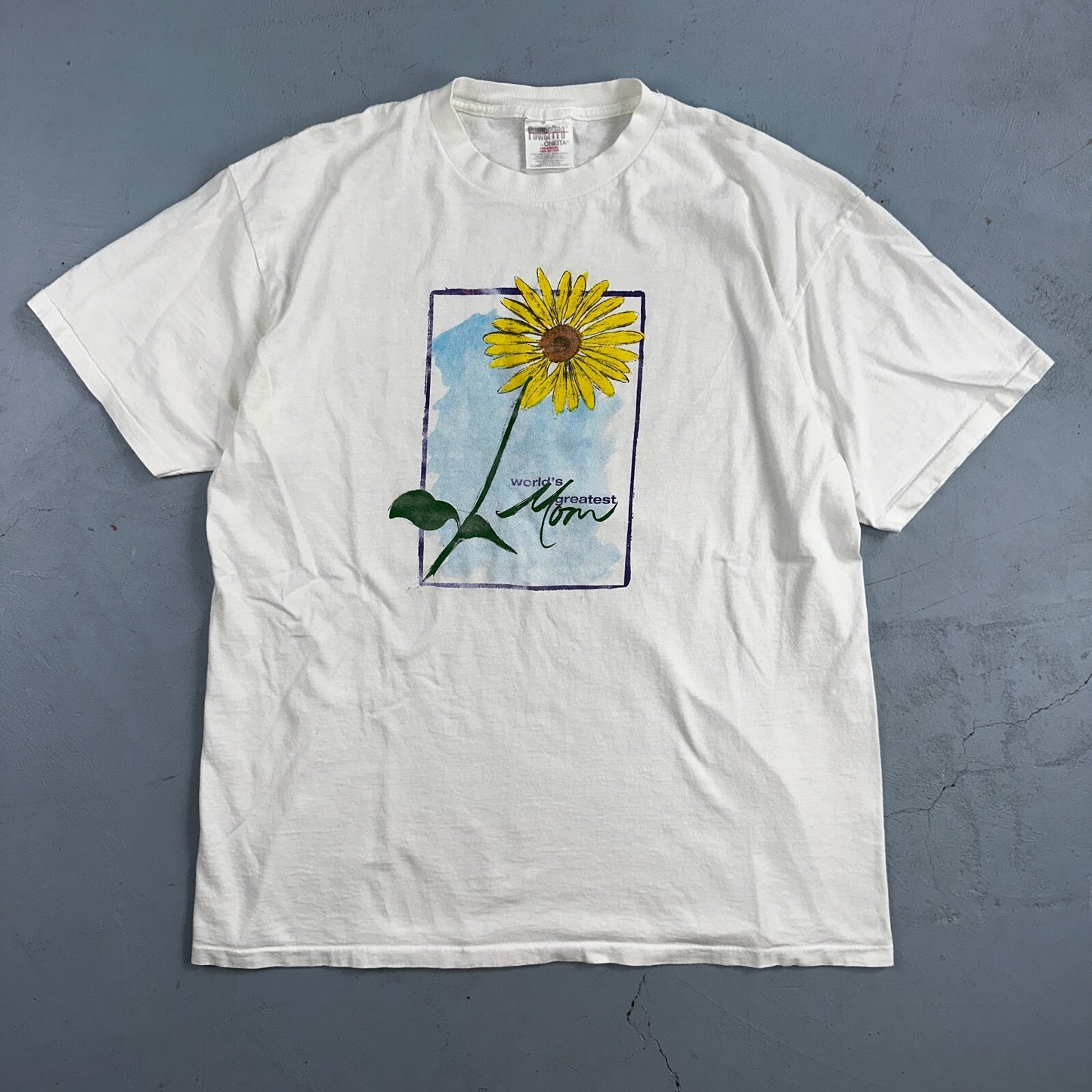 Oneita Worlds Greatest Mom VTG T Shirt WGM 90s Single Stitch Sunflower Cute
