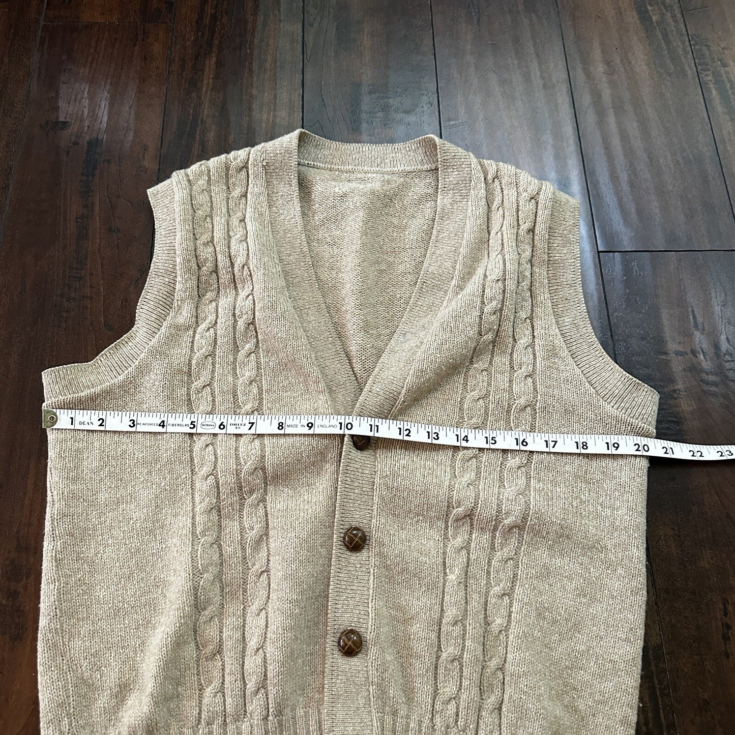 VTG 70s Tan Beige Wool Dave Marr Grandpa Cardigan Sweater Rockabilly L USA